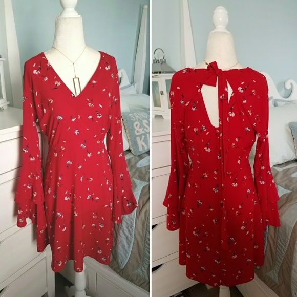Atmosphere Dresses & Skirts - SOLD!!!!! *HP* Red floral bell sleeve flowy dress
